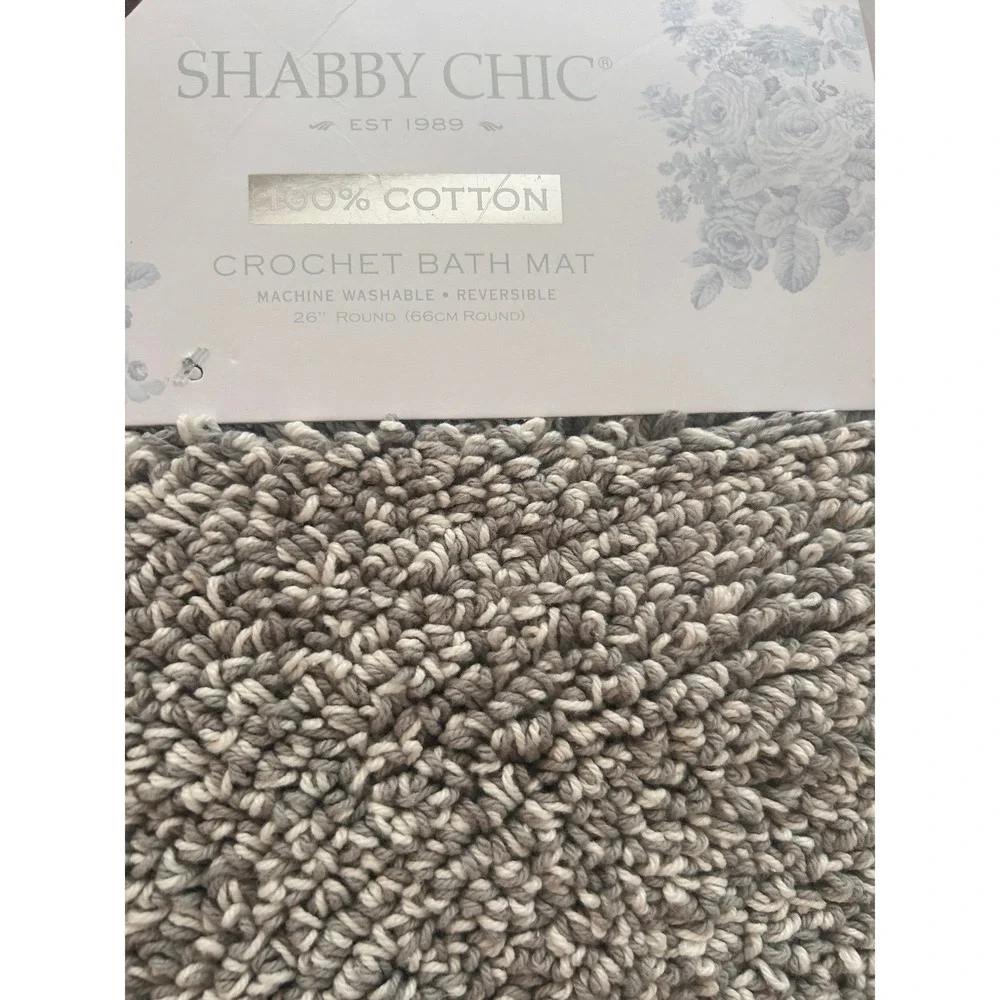 Shabby Chic Grey Cotton Crochet Bath Mat Round 26